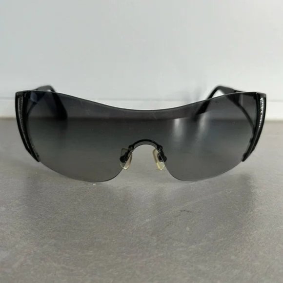 Versace 2058-B Black Rhinestone Cutout Shield Sunglasses main image 8
